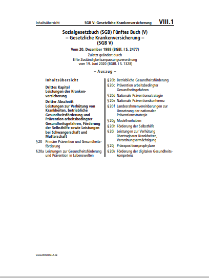 VIII.01 | SGB V: Gesetzliche Krankenversicherung (Auszug)