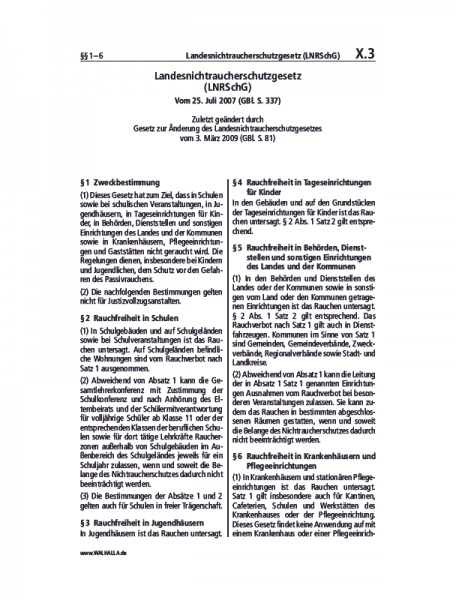 X.03 | Landesnichtraucherschutzgesetz (LNRSchG