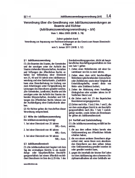 I.04 | Jubiläumszuwendungsverordnung (JzV)