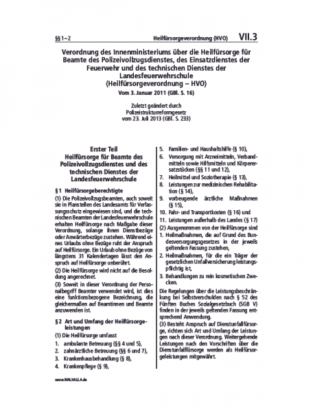 VII.03 | Heilfürsorgeverordnung (HVO)