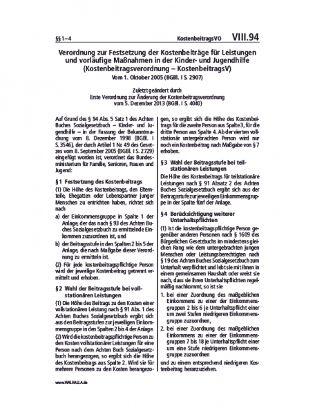 VIII.94 | KostenbeitragsVO