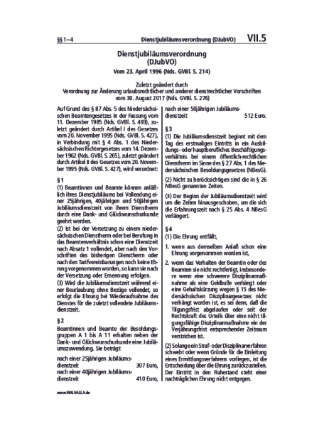 VII.05 | Dienstjubiläumsverordnung (DJubVO)