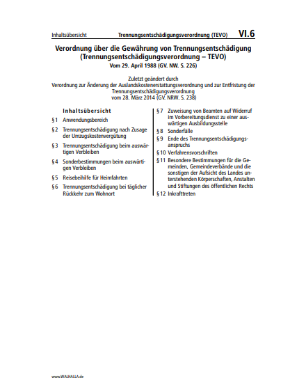 VI.06 | Trennungsentschädigungsverordnung (TEVO)