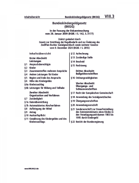 VIII.03 | Bundeskindergeldgesetz (BKGG)