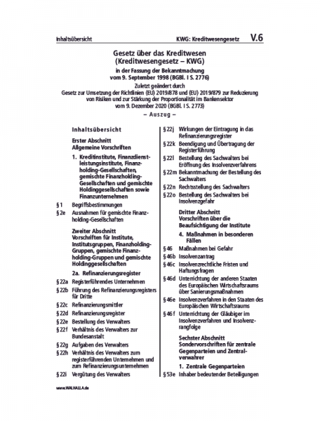V.06 | KWG: Kreditwesengesetz (Auszug)