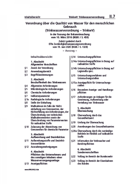 II.07 | TrinkwV: Trinkwasserverordnung (Auszug)
