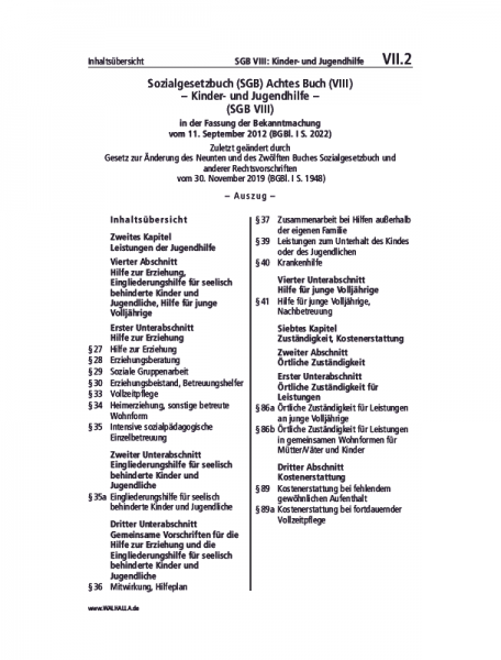 VII.02 | SGB VIII: Kinder- und Jugendhilfe (Auszug)