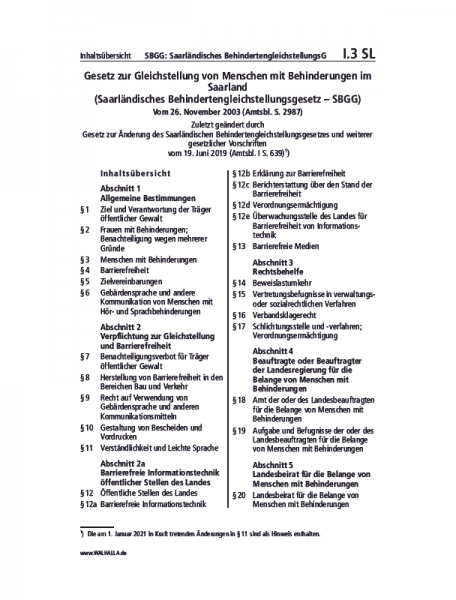 I.03 SL | SBGG: Saarländisches BehindertengleichstellungsG