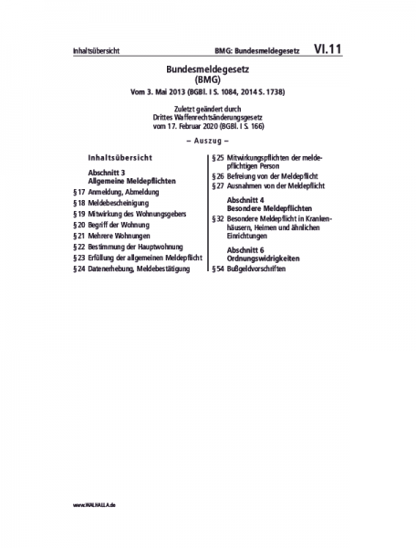 VI.11 | BMG: Bundesmeldegesetz (Auszug)