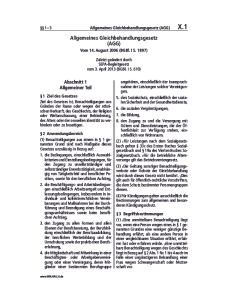X.01 | Allgemeines Gleichbehandlungsgesetz (AGG)