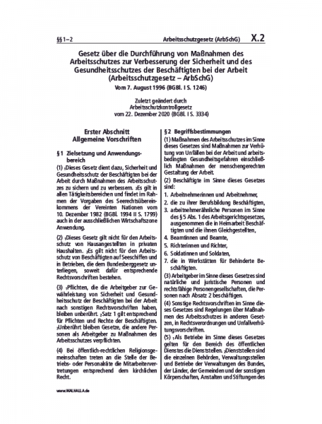 X.02 | Arbeitsschutzgesetz (ArbSchG)