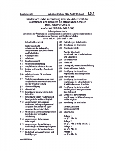 I.05.01 | Arbeitszeit Schule (Nds. ArbZVO-Schule)