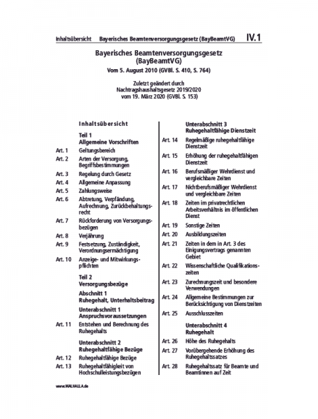 IV.01 | Bayerisches Beamtenversorgungsgesetz (BayBeamtVG)