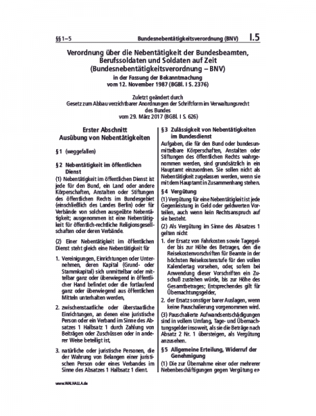 I.05 | Bundesnebentätigkeitsverodnung (BNV)