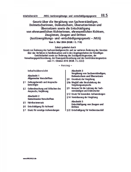 III.05 | JVEG: Justizvergütungs- und -entschädigungsgesetz (Auszug)