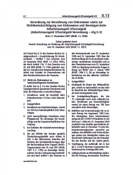 II.13 | Arbeitslosengeld II/Sozialgeld-VO