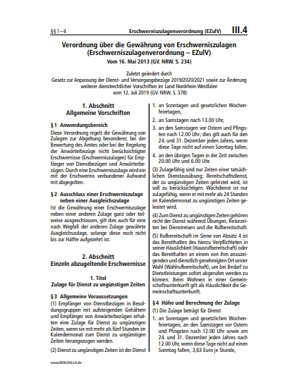 III.04 | Erschwerniszulagenverordnung (EZulV)