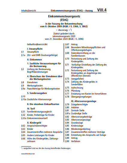 VIII.04 | Einkommensteuergesetz (EStG) – Auszug