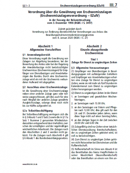 III.07 | Erschwerniszulagenverordnung (EZulV)