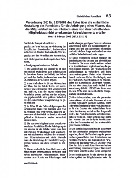 V.03 | Einheitliches Formblatt Visum