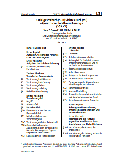 I.31 | SGB VII: Gesetzliche Unfallversicherung (Auszug)
