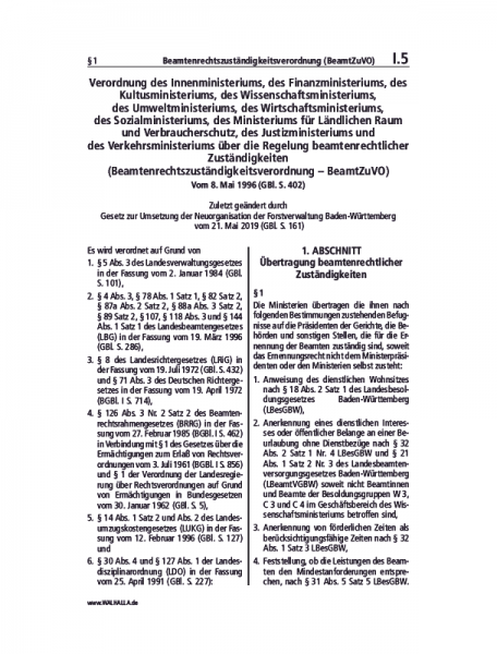 I.05 | Beamtenrechtszuständigkeitsverordnung (BeamtZuVO)