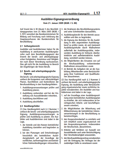 I.17 | AEV: Ausbilder-EignungsVO