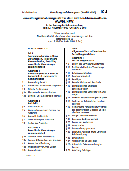 IX.04 | Verwaltungsverfahrensgesetz (VwVfG. NRW.)