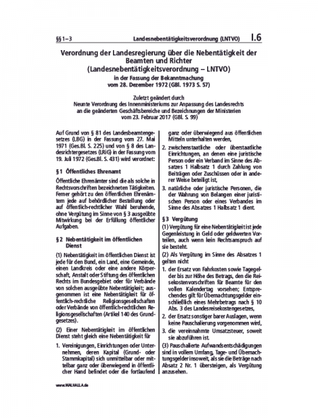 I.06 | Landesnebentätigkeitsverordnung (LNTVO)