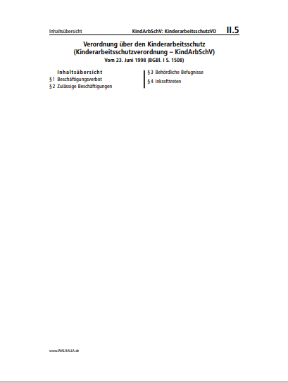II.05 | KindArbSchV: KinderarbeitsschutzVO