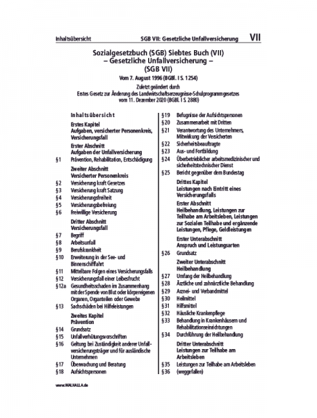 VII | SGB VII: Gesetzliche Unfallversicherung