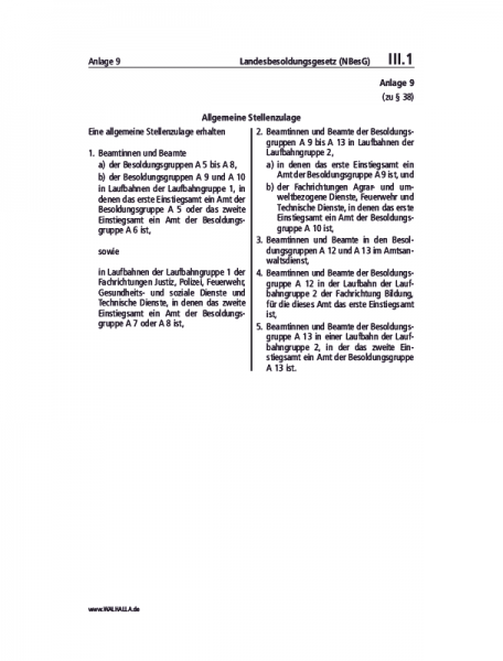 III.01 Anlage 9 | Landesbesoldungsgesetz (NBesG)