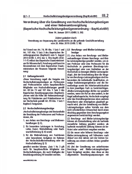 III.02 | Hochschulleistungsbezügeverordnung (BayHLeistBV)