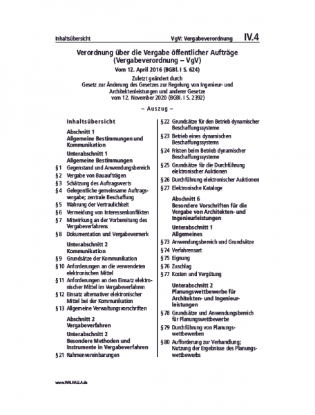 IV.04 | VgV: Vergabeverordnung (Auszug)