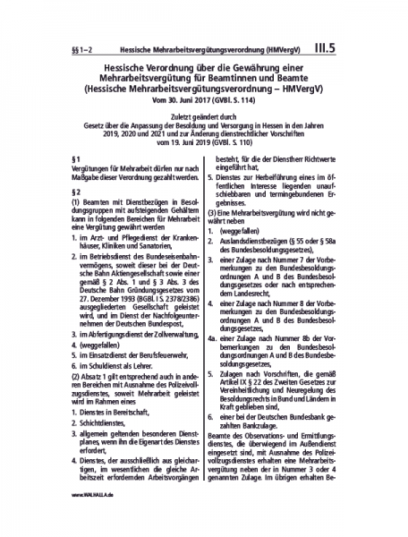 III.05 | Hessische Mehrarbeitsvergütungsverordnung (HMVergV)