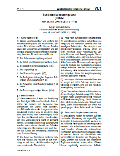 VI.01 | Bundesreisekostengesetz (BRKG)