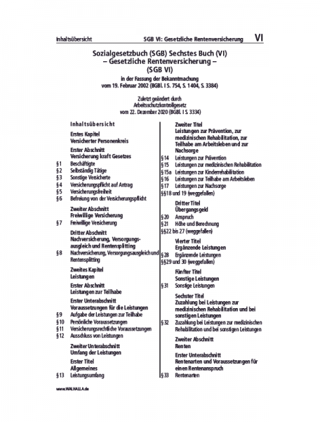 VI | SGB VI: Gesetzliche Rentenversicherung
