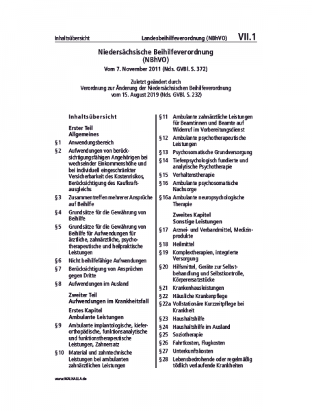 VII.01 | Landesbeihilfeverordnung (NBhVO)