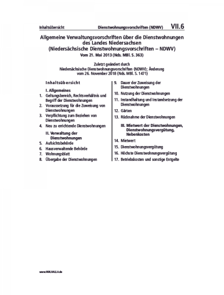 VII.06 | Dienstwohnungsvorschriften (NDWV)