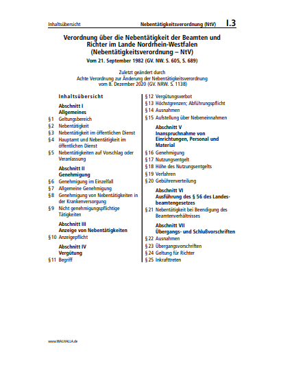 I.03 | Nebentätigkeitsverordnung (NtV)