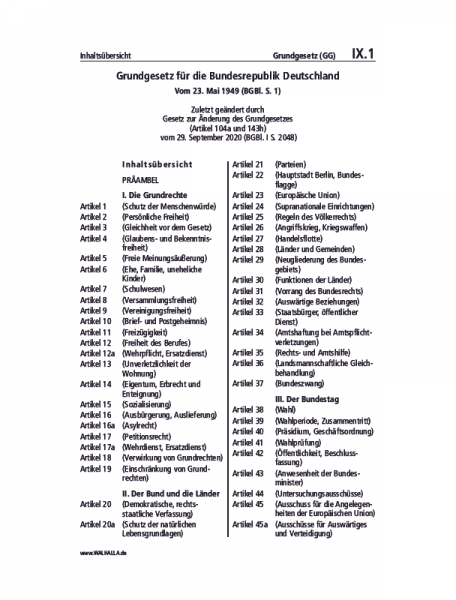 IX.01 | Grundgesetz für die Bundesrepublik Deutschland (GG)