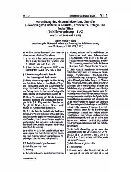 VII.01 | Beihilfeverordnung (BVO)