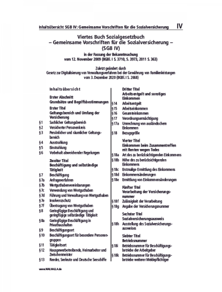 IV | SGB IV: Gemeinsame Vorschriften für die Sozialversicherung