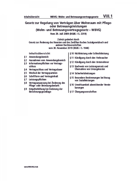 VIII.01 | WBVG: Wohn- und Betreuungsvertragsgesetz