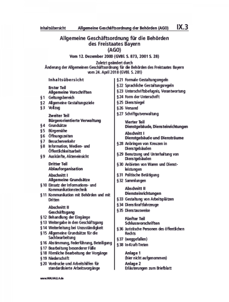 IX.03 | Allgemeine Geschäftsordnung der Behörden (AGO)