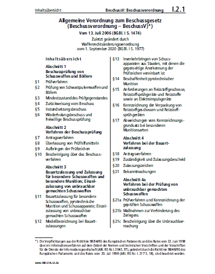 I.02.01 | BeschussV: Beschussverordnung