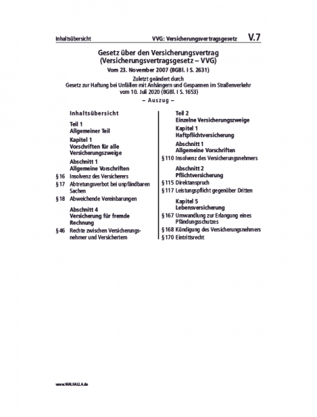 V.07 | VVG: Versicherungsvertragsgesetz (Auszug)