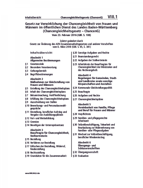 VIII.01 | Chancengleichheitsgesetz (ChancenG)