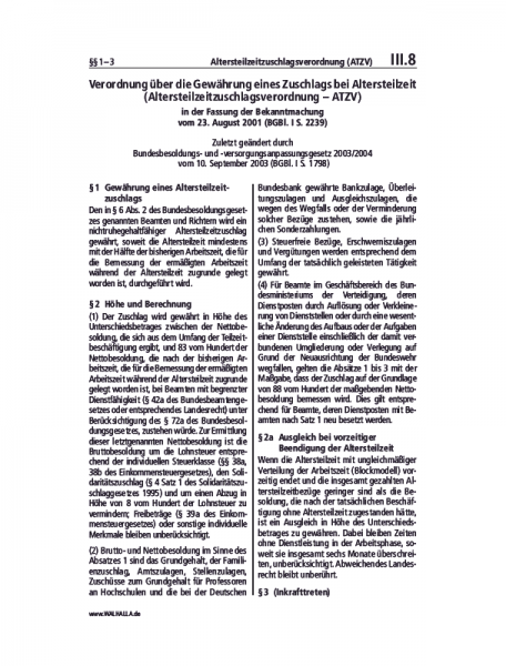 III.08 | Altersteilzeitzuschlagsverordnung (ATZV)