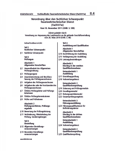 II.04 | Fachlaufbahn feuerwehrtechnischer Dienst (FachV-Fw)